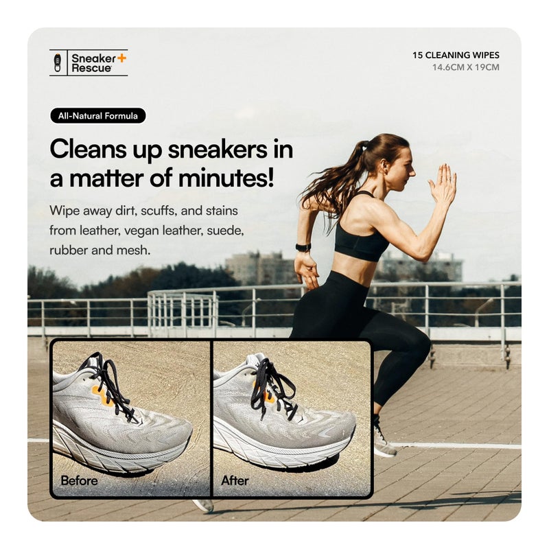 Boot Rescue SneakerRescue All-Natural Cleaning Wipes. Remove Dirt, Grass Stains & Mud from Any Type of Athletic Shoe: Tennis shoes, Golf shoes & Leather or Suede Sneakers. Re-sealable Pack of 15 Wipes. - Image 2